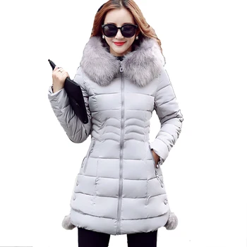 2018 pels krave, slank lang casacos de (v) inverno feminino stor størrelse 3XL kvinder vinter jakke hooded varm kvindelige frakke parka