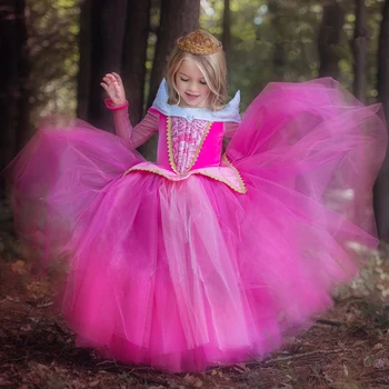 2018 Piger Sovende Skønhed Prinsesse Kostume Forår, Efterår Pige Kjole Pink Blå Prinsesse Aurora Kjoler for Piger festkjole