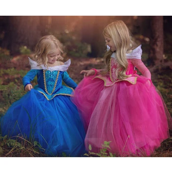 2018 Piger Sovende Skønhed Prinsesse Kostume Forår, Efterår Pige Kjole Pink Blå Prinsesse Aurora Kjoler for Piger festkjole