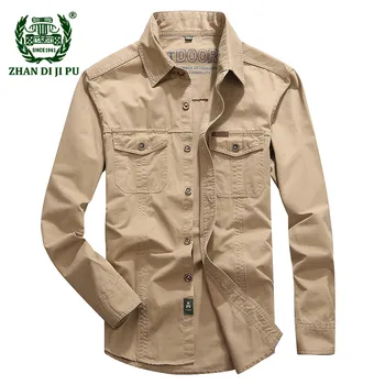 2018 Plus størrelse M-5XL Efteråret mænds casual brand armygrøn langærmet skjorte mand foråret ren bomuld afs jeep kaki skjorter