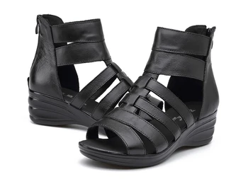 2018 sommer Mode sandaler af ægte læder-blød ydersål komfortable åben tå kiler mor sko flade sandaler