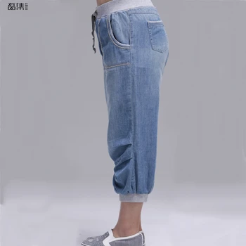 2018 sommeren kvinder jeans harem bukser plus size løse bukser for kvinder er denim bukser, Capris 6XL