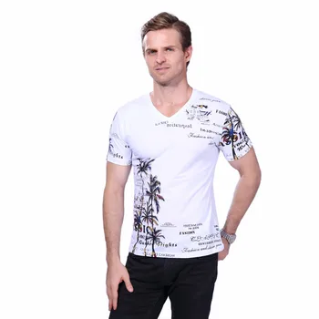 2018 Sommeren Mænds T-shirt Nye Mode Coconut Island Udskrivning T-Shirt Mænd V-Hals, Korte Ærmer Slim Fit Afslappet Herre t-Shirt 5XL