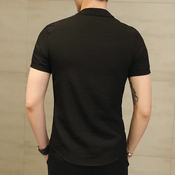 2018 Sommeren Nye Mænd Shirt Mode Kinesisk stil Linned Slim Fit Afslappet Korte Ærmer Shirt Camisa Social Business Skjorter