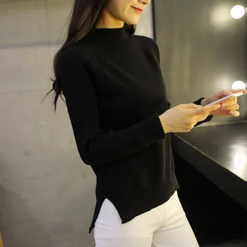 2018 sæt trøjer kvinder efteråret og vinteren ny løs kort afsnit koreanske version af den sweater, semi-høj krave jakke