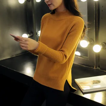 2018 sæt trøjer kvinder efteråret og vinteren ny løs kort afsnit koreanske version af den sweater, semi-høj krave jakke