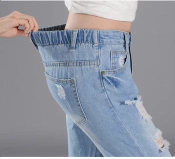 2018 trendy rippet elastisk talje jeans kvinder kvinde jeans med høj talje damer mødre denim bukser femme boyfriend jeans for kvinder