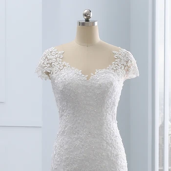 2018 Vestido de noiva Korte Blonde Ryg-brudekjoler Havfrue Pynt Perler Bryllup Kjole Brugerdefineret Størrelse Brudekjole