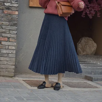 2018 Vinter Nederdele Fashion Brand A-Linje Kvinder Lang Plisseret Nederdel Med Høj Talje Kvinder Midi-Nederdel Faldas Suede Vintage Nederdel