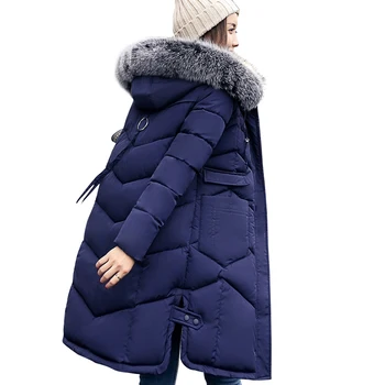 2018 vinteren kvinder hætteklædte pels pels krave tykkere varm lang jakke kvindelige plus størrelse 3XL parka overtøj damer chaqueta feminino