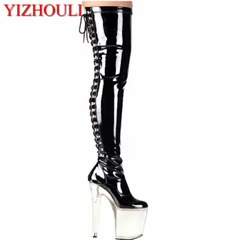 20cm Høj Hæl over knæet pole dancing støvler sort låret høje støvler fetish 8 tommer platform høje hæle støvler sexede kvinder tall støvler