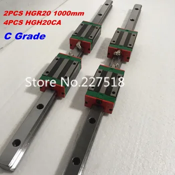 20mm Type 2stk HGR20 Lineær styreskinne L1000mm jernbane + 4stk transport Blok HGH20CA blokerer for cnc router