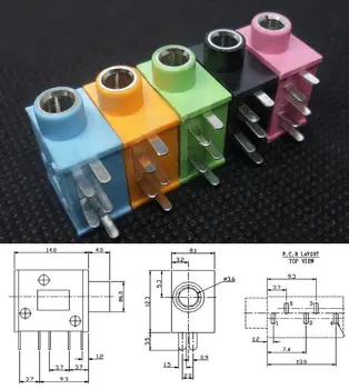 20PC 5 farve 5-polede 3,5 mm Stereo Stik PCB Lodning PJ-325 til 3,5 mm Hovedtelefoner