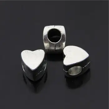 20pcs Antik Sølv Spacer Perler Hjertet Kæmpe Hul Europæiske Perler passer til 4mm Læder Snor Charms Armbånd DIY Smykker at Gøre Z460