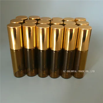 20pcs/masse glasflaske I Genpåfyldelige Rollon Flasker Med Guld Cap Høj Kvalitet 5ml Roller Metal Kugle For Æteriske Olier