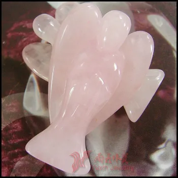 20pcs/masse Mode Smuk Pink Krystal Rose Kvarts Sten Angel Charms Statue Udhugget Engel Figur Fløj Med Vedhæng Vedhæng