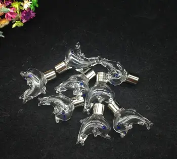 20pcs/masse skruelåg 29.5*18*10.3 mm dolphin Glas Hætteglas Vedhæng navn eller ris kunst glas halskæde vedhæng mini glas flaske smykker
