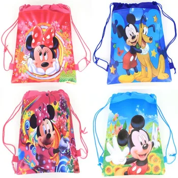 20pcs Minnie, mickey ikke-vævet taske stof rygsæk barn rejse skole taske dekoration mochila snor gavepose