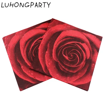 20pcs/pack 33*33 cm Rød Rose Flower Design Trykt Papir Serviet Dækkeservietter til Bryllup Dekoration, bord dekoration tilbehør
