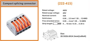 (20pcs/pose) 5 pin universal kompakt ledning stik Terminal ledning stik wago 5 wire stik til hurtig blok 415A