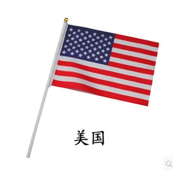 21*14cm Amerikanske Nationale Flag amerikas forenede stater Fører De Forenede Stater Banner Hånd flag med Plast Flagstænger 10stk/pack