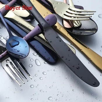 24 Stk/masse Sort ik Sæt 18/8 Rustfrit Stål Top Kvalitet Metal knive, Gafler Tsk Golden Stel til Restaurant