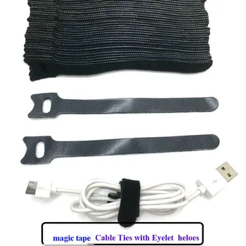 240pcs 150*12mm Magic Nylon Genanvendelige Kabelbindere med Eyelet Huller tilbage til back-kabel uafgjort nylon rem Magic hook og loop fastener