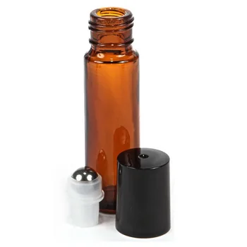 24pcs 10ml Tom Amber Glas Æterisk olie Roll On Flaske Hætteglas med rustfrit stål metal roller ball for parfume, aromaterapi