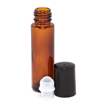 24pcs 10ml Tom Amber Glas Æterisk olie Roll On Flaske Hætteglas med rustfrit stål metal roller ball for parfume, aromaterapi