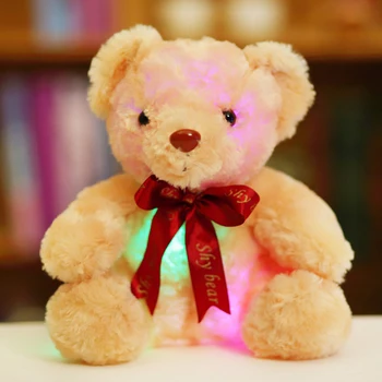 25cm Sidder Glødende Bamse Lysende Led-Lys Plys Legetøj Farverige Kawaii Bemandet Bow Bjørn Dukker Børn Piger Fødselsdag Gave