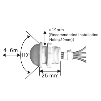25mm LED PIR Detektor Infrarød bevægelsesføler Skifte w/Forsinkelse, Justerbar Dls HOmeful