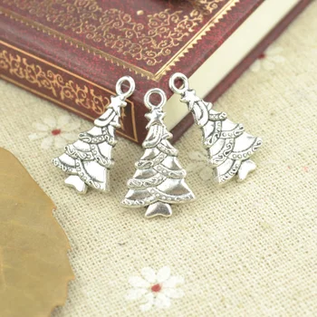 25pcs legering Tibetansk Sølv Forgyldt Christmas tree Charms Vedhæng til Smykker at Gøre DIY Håndlavet Håndværk 25*15mm 2197