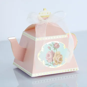 25pcs/masse Smukke Blå Te Form Bryllup Candy Box Ny Glad Fest Dekoration Cookies Max Kreative Rose Trykt Fordel gaveæske