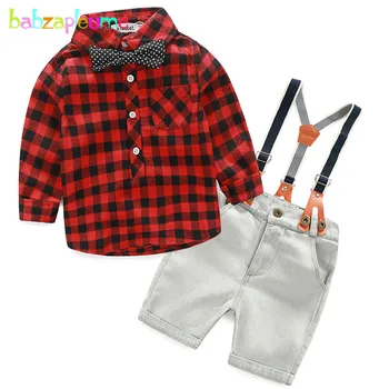 2STK/0-7Years/Forår Sommer Baby Drenge Tøj Til Børn Kostume Herre Plaid Shirt+Denim Shorts Børn Tøj Sæt BC1216