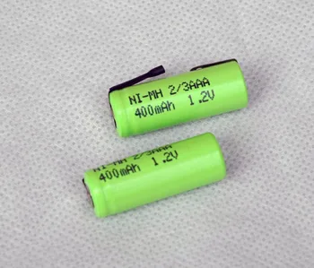 2STK 1,2 V 2/3AAA genopladeligt batteri 400mah 2/3 AAA ni-mh batterier, nimh celler med fanen ben for elektrisk shaver razor trådløse telefon
