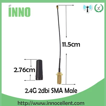 2stk 2.4 GHz Trådløst uhf-Antenne Omni Directional SMA Male 2.0 dBi Antenner + PCI U. FL IPX til RP-SMA Male Pigtail Kabel