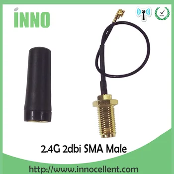 2stk 2.4 GHz Trådløst uhf-Antenne Omni Directional SMA Male 2.0 dBi Antenner + PCI U. FL IPX til RP-SMA Male Pigtail Kabel