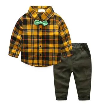 2stk Baby Drenge Casual Tøj Sæt Kids Plaid Shirt Tops + Bukser Tøj med Lange Ærmer Børn Dreng Varmt Forår Sæt Tøj