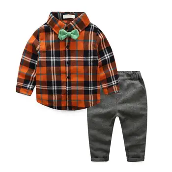 2stk Baby Drenge Casual Tøj Sæt Kids Plaid Shirt Tops + Bukser Tøj med Lange Ærmer Børn Dreng Varmt Forår Sæt Tøj