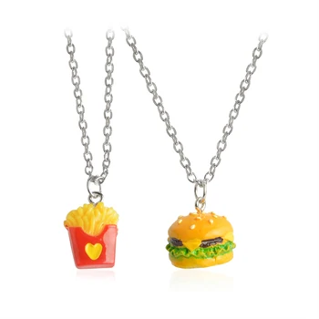 2stk Emulational Miniature cheeseburger pommes frites burger Vedhæng Halskæder BFF Venskab Kreative Smykker Julegave