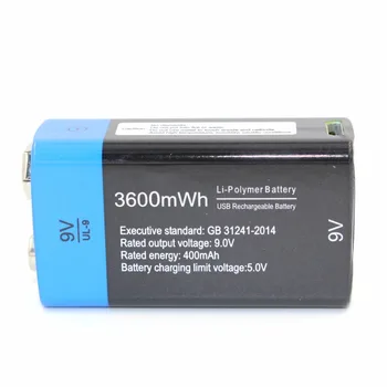 2stk Etinesan 9V 3600mWh lithium li-po-li-ion genopladeligt batteri + mikro-usb-kabel til opladning