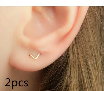 2stk fylde To Hole V Øreringe Håndlavet Dobbelt Piercing Chevron ear cuff minimalistisk Smykker til kvinder