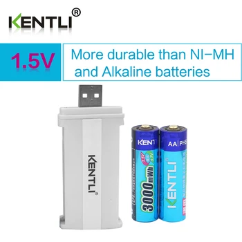 2stk KENTLI 1,5 v 3000mWh Li-polymer li-ion genopladeligt lithium AA-batteri batterie + 2slots CU57 oplader