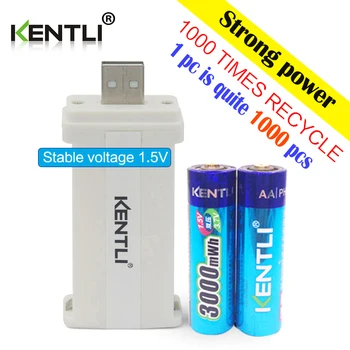 2stk KENTLI 1,5 v 3000mWh Li-polymer li-ion genopladeligt lithium AA-batteri batterie + 2slots CU57 oplader
