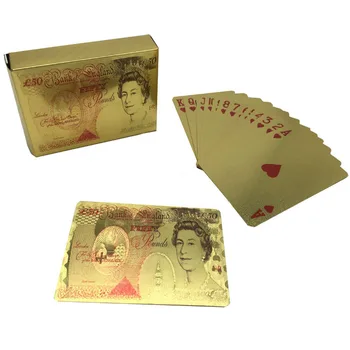 2stk/masse Guld Folie Poker Kort 24K Guld-Folie Belagt USD 100 Dollar & UK 50 Pounds Med Træ-Box Tabel Spil