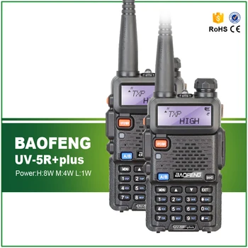 2STK Oprindelige BAOFENG Baofeng UV-5R PLUS 8W High Power VHF/UHF 136-174/400-520MHz Dual Band FM Ægte To-vejs Skinke Walkie Talkie