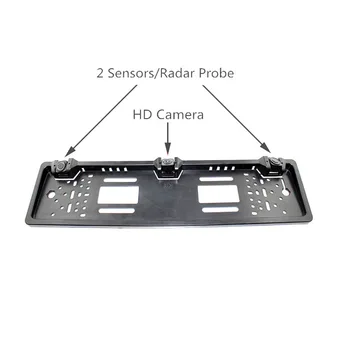 3 i 1 Kamera+2 Sensorer PZ600-L Eu-Nummerplade Parkering Sensor med HD Omvendt Kamera 2 Radar + backup-kamera 19mm