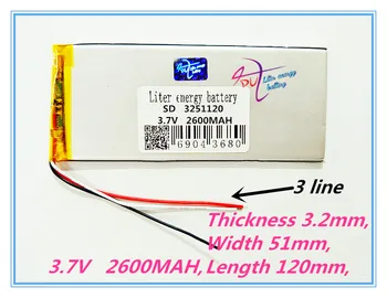 3 line3251120 3,7 V 2600MAH Lithium Polymer Li-Po Genopladeligt Batteri Til Mp5 GPS-PSP-PAD E-Bogs tablet pc power bank video spil