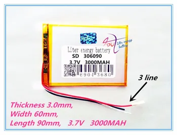 3 linje: 3,7 V / lithium-polymer-batterier 306090 / indeholder 3000mAh / 7 tommer Tablet PC Universal Batteri LI 286090