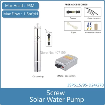 3 tommer Sol Vand Pumpe/Pumpe Solar System, dyb brønd DC Dykkede vand pumpe bomba sol 3SPS1.5/95-D24/270